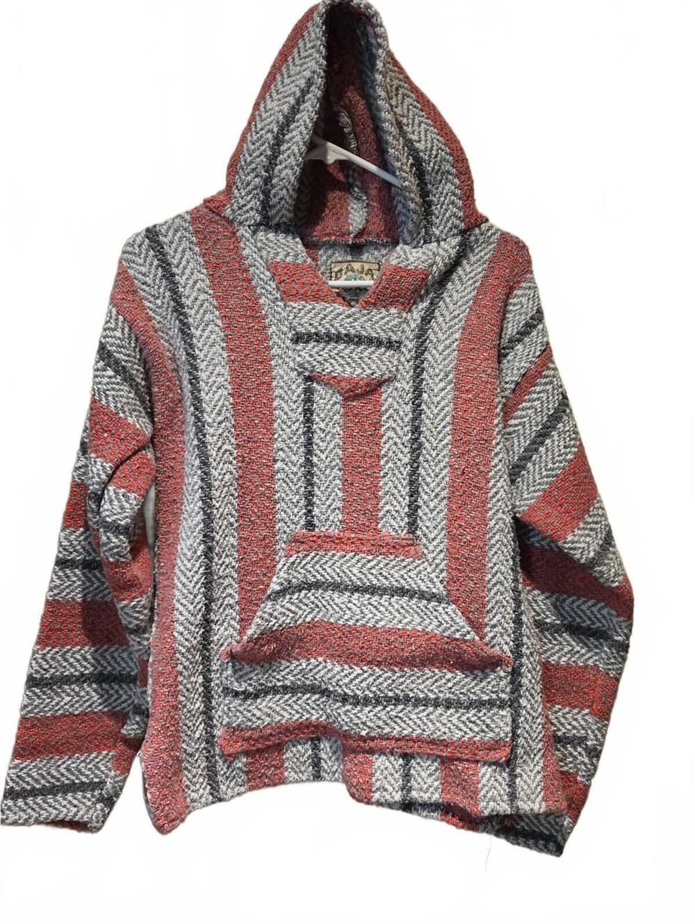Baja Joe Mexican Rug Hoodie Jacket Pullover Pink & Gray Size Small